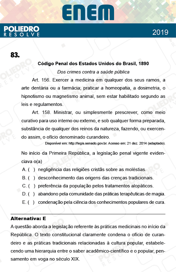 Questão 83 - 1º Dia - Prova AMARELA - ENEM 2018