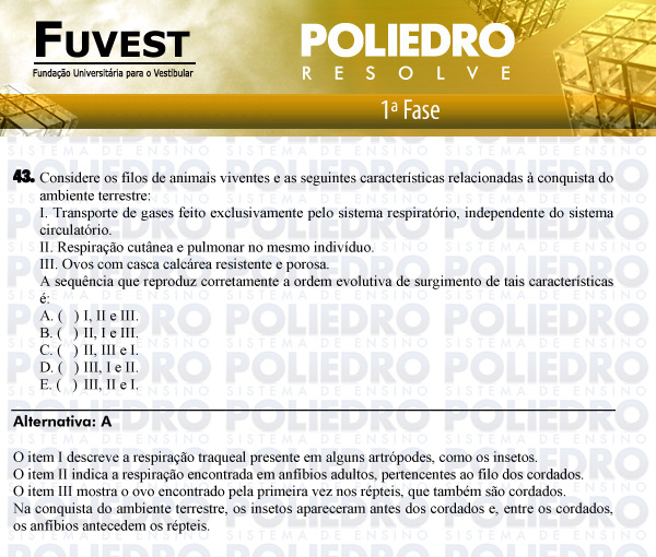 Questão 43 - 1ª Fase - FUVEST 2011