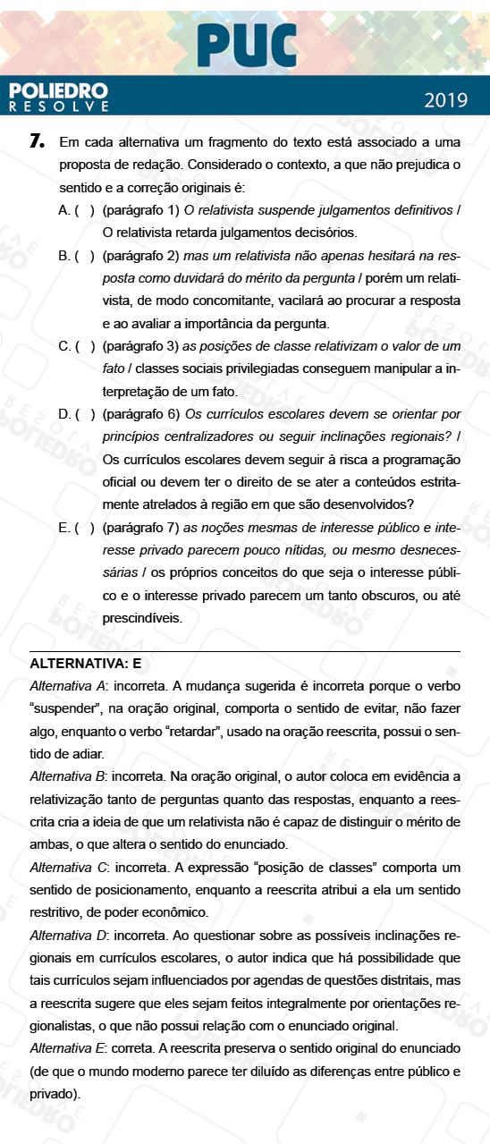 Questão 7 - 1ª Fase - PUC-Campinas 2019