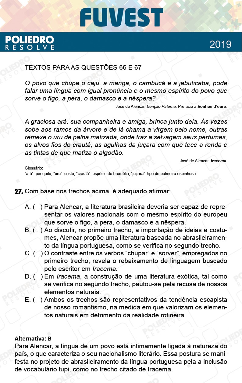 Questão 27 - 1ª Fase - Prova Z - FUVEST 2019