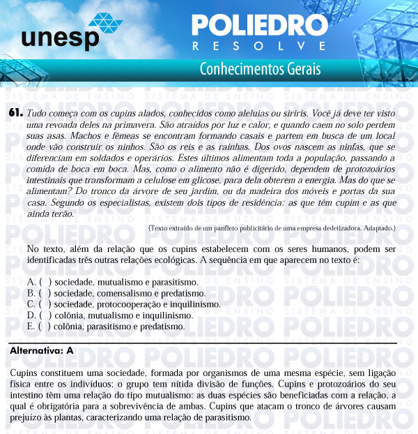 Questão 61 - 1ª Fase - UNESP 2011