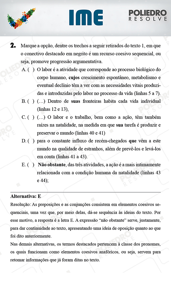 Questão 2 - Português / Inglês - IME 2018