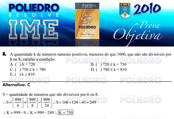 Questão 8 - Objetiva - IME 2010