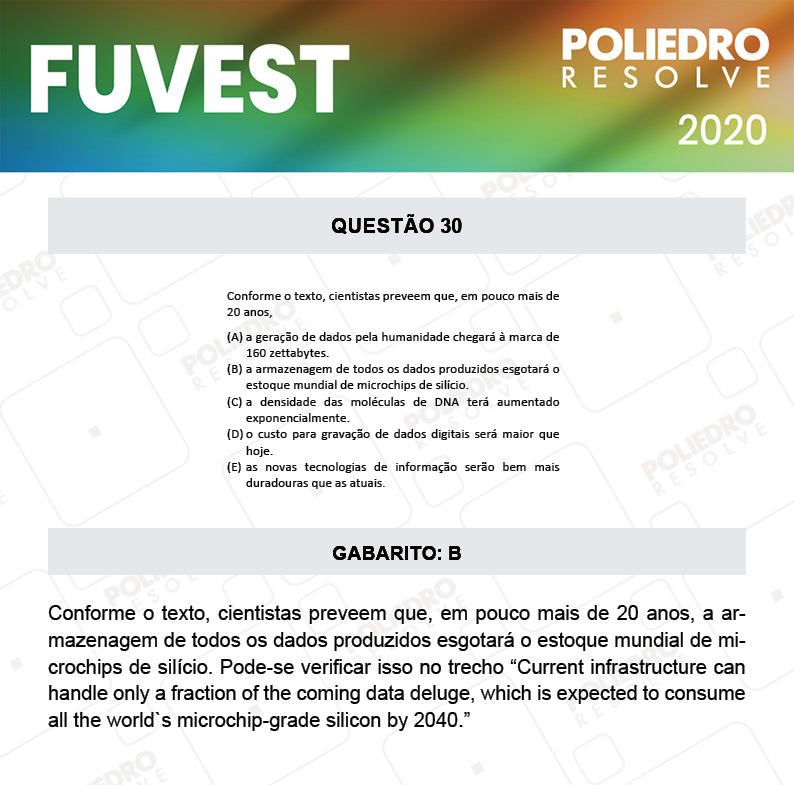 Questão 30 - 1ª Fase - Prova V - FUVEST 2020