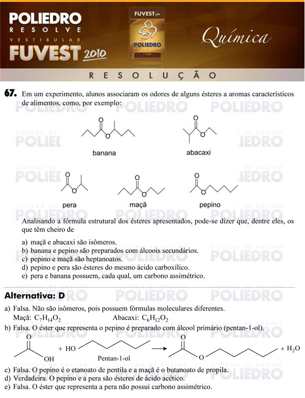 Questão 67 - 1ª Fase - FUVEST 2010