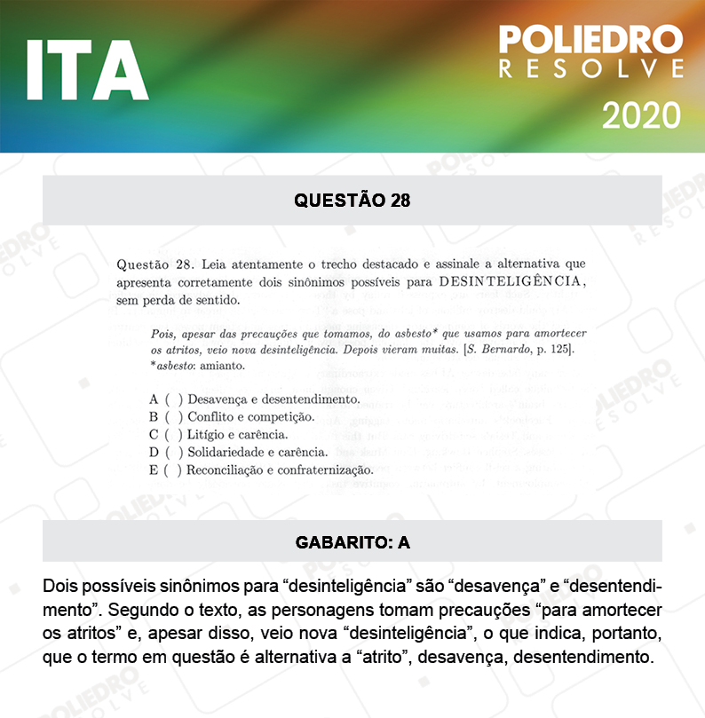 Questão 28 - 1ª Fase - ITA 2020