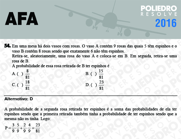 Questão 54 - Prova Modelo C - AFA 2016