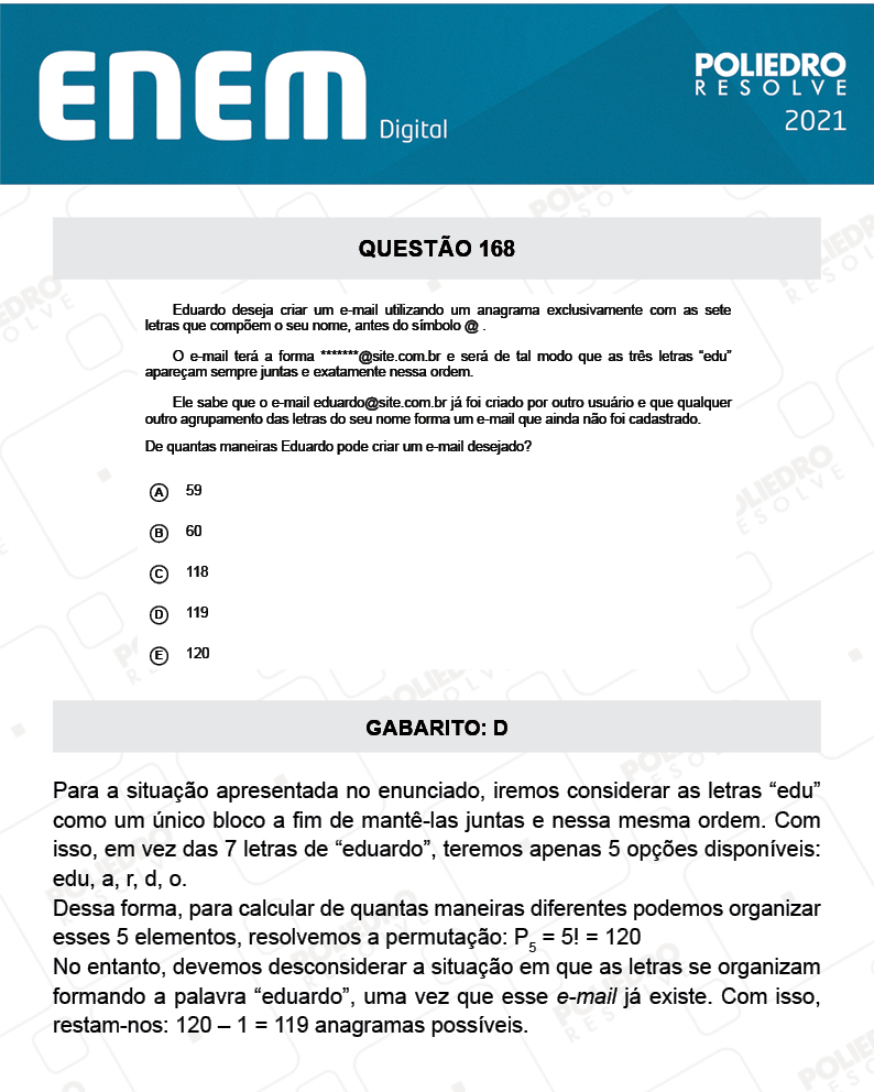 Questão 168 - 2º Dia - Prova Amarela - ENEM DIGITAL 2020