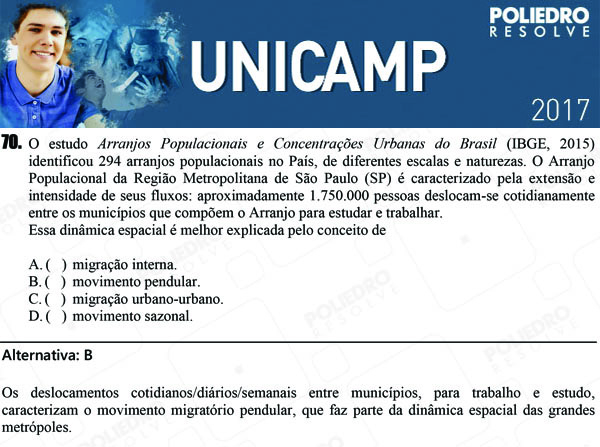 Questão 70 - 1ª Fase - UNICAMP 2017