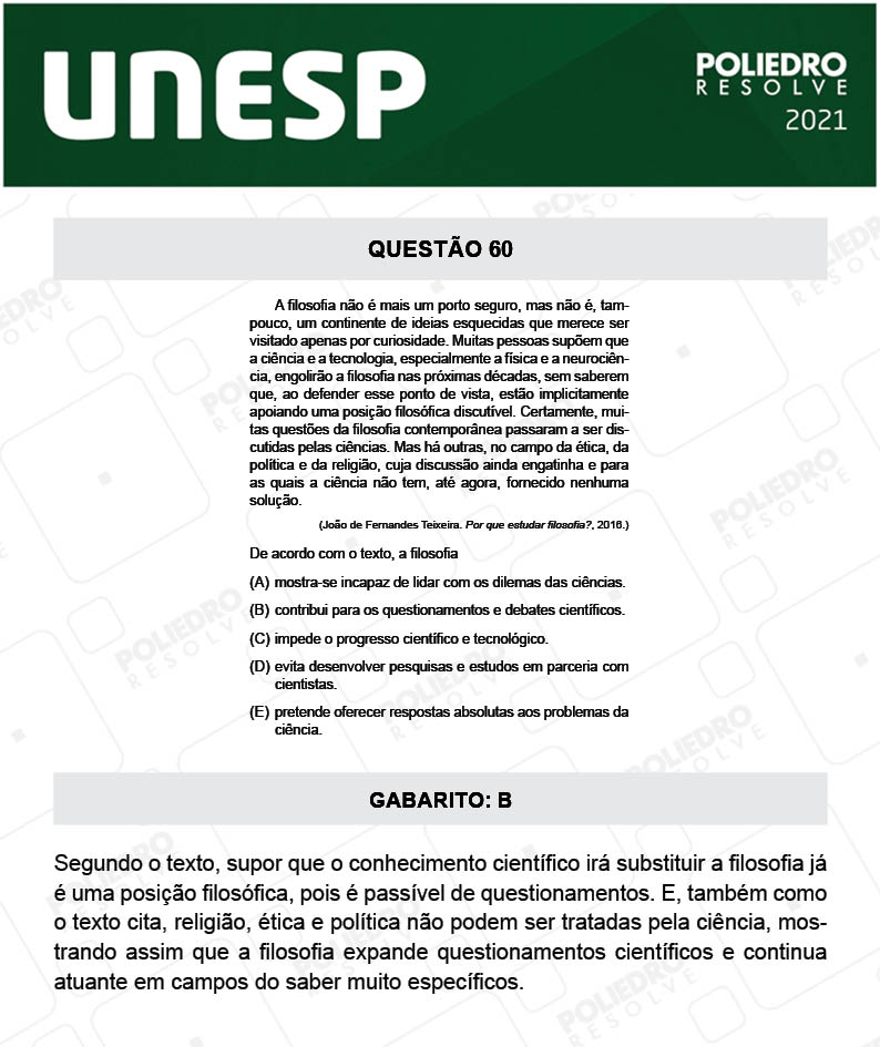 Questão 60 - 1ª Fase - 1º Dia - UNESP 2021