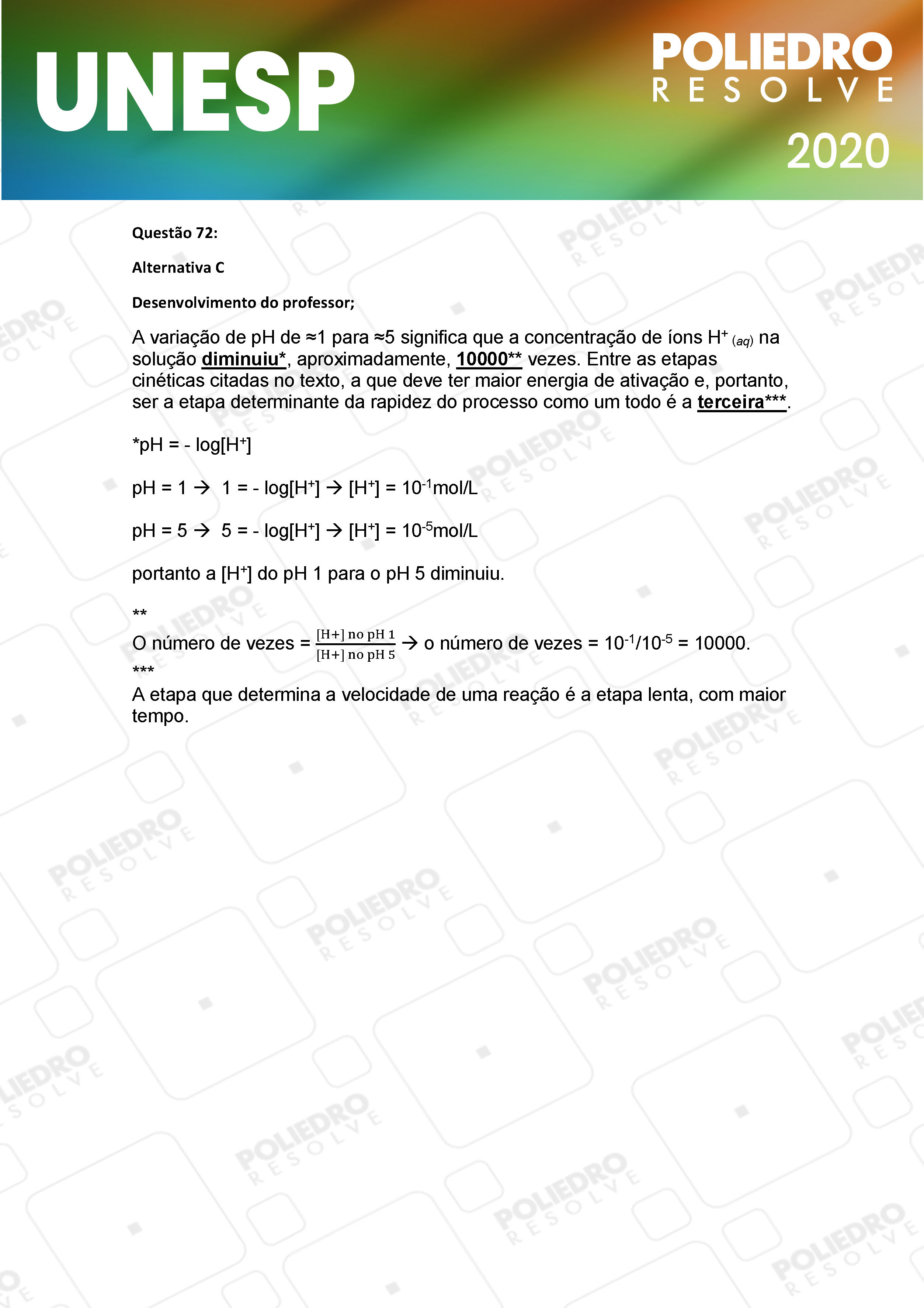 Questão 72 - 1ª Fase - UNESP 2020