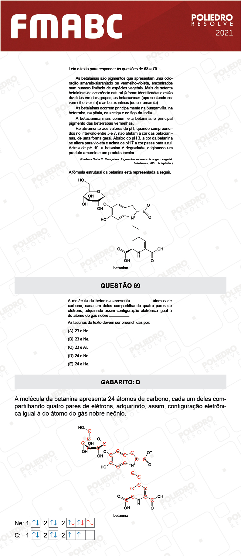 Questão 69 - Fase única - FMABC 2021