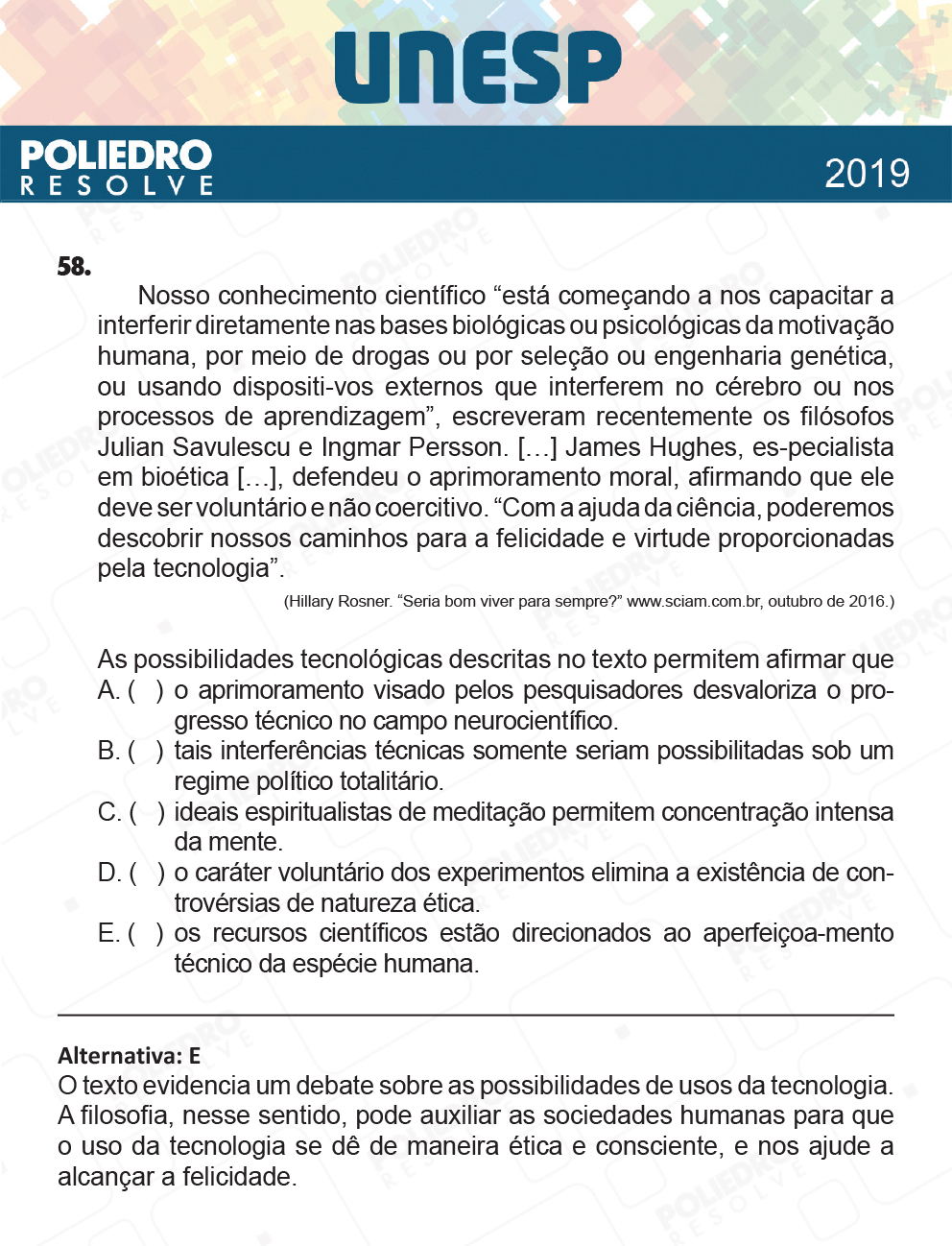 Questão 58 - 1ª Fase - UNESP 2019