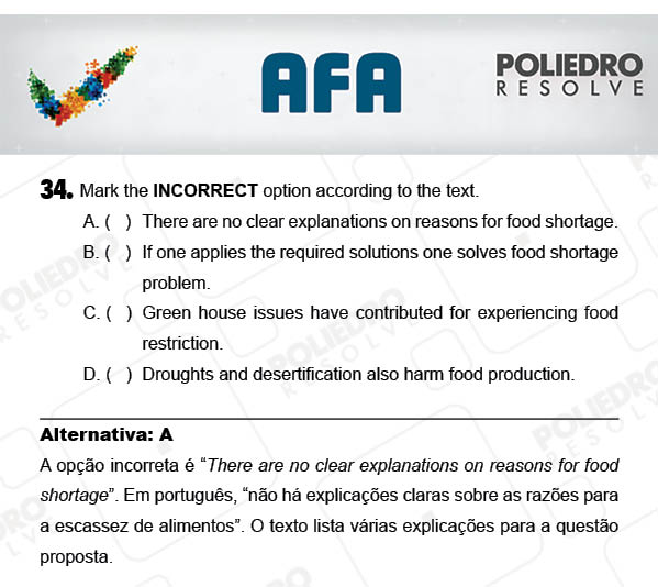 Questão 34 - Prova Modelo A - AFA 2018