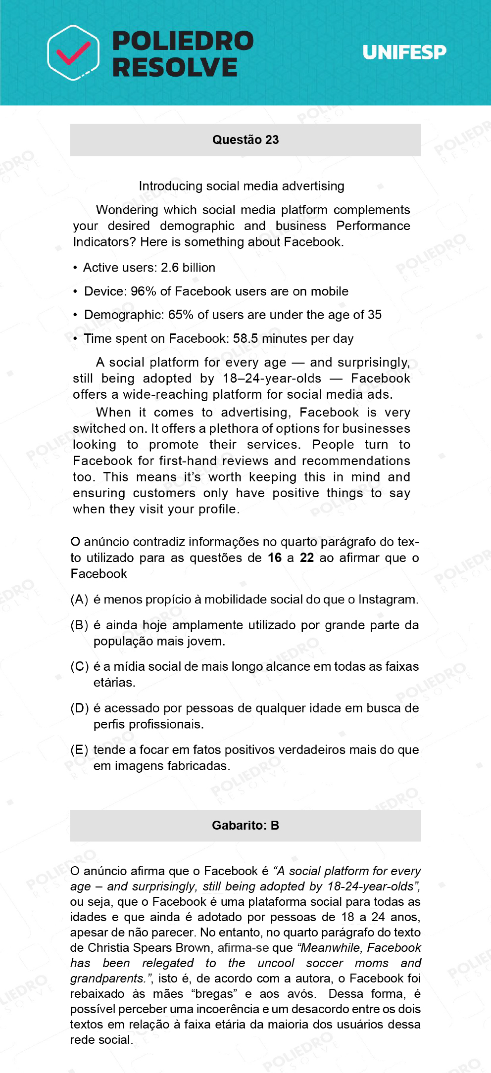 Questão 23 - 1º Dia - 20/01/22 - UNIFESP 2022