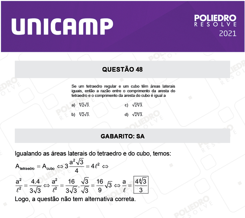 Questão 48 - 1ª Fase - 2º Dia - Q e Z - UNICAMP 2021