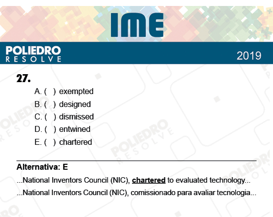 Questão 27 - 2ª Fase - Português/Inglês - IME 2019