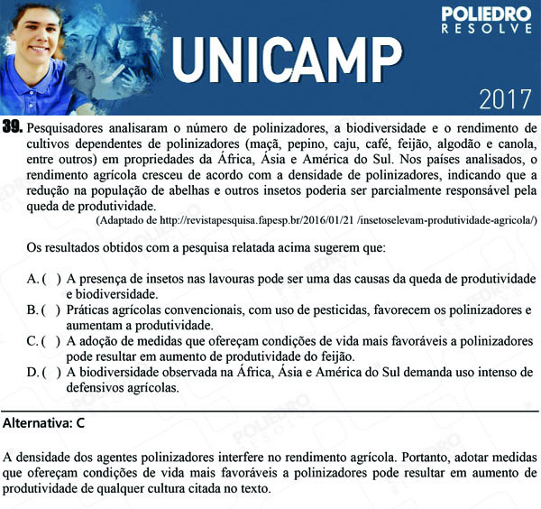 Questão 39 - 1ª Fase - UNICAMP 2017