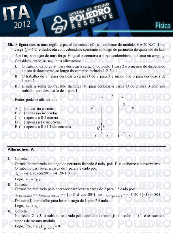 Questão 16 - Física - ITA 2012