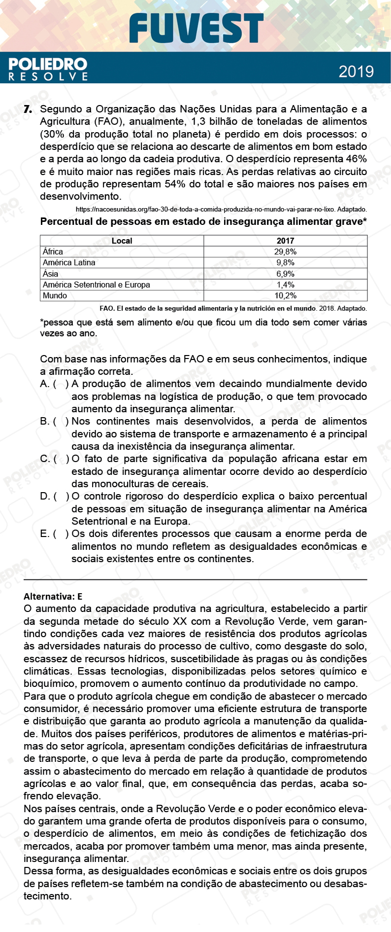 Questão 7 - 1ª Fase - Prova V - FUVEST 2019