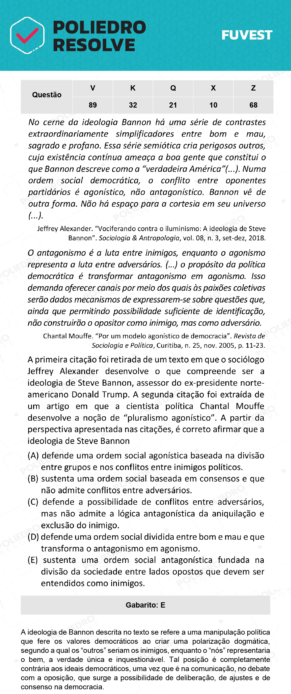 Questão 68 - 1ª Fase - Prova Z - 12/12/21 - FUVEST 2022