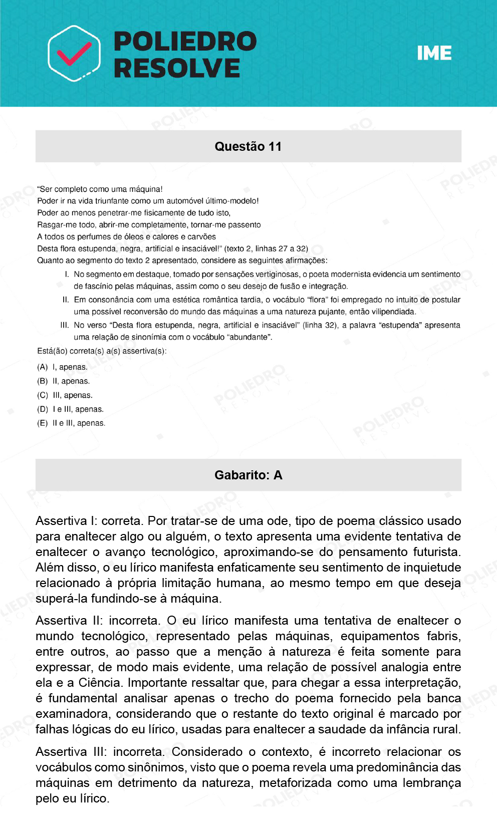 Questão 11 - 2ª Fase - Português/Inglês - IME 2022