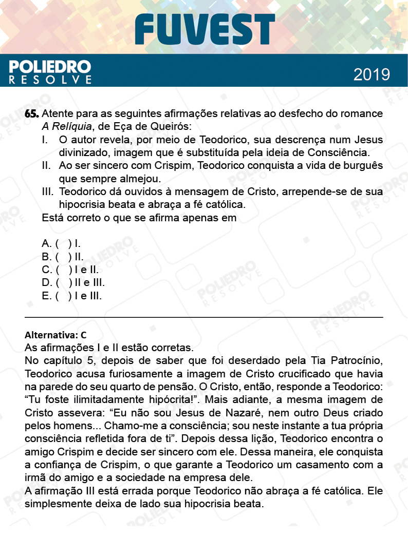 Questão 65 - 1ª Fase - Prova V - FUVEST 2019