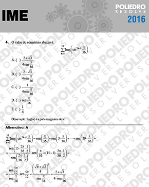 Questão 4 - Objetiva - 1ª Fase - IME 2016