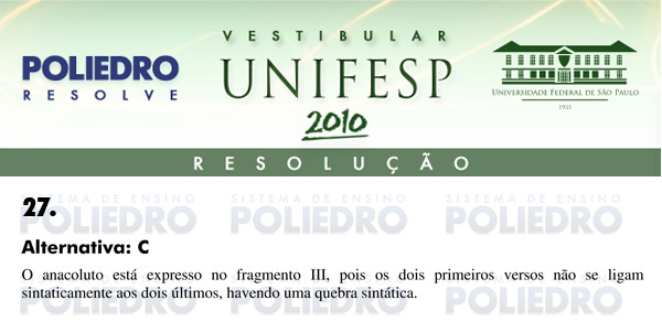 Questão 27 - Português e Inglês - UNIFESP 2010