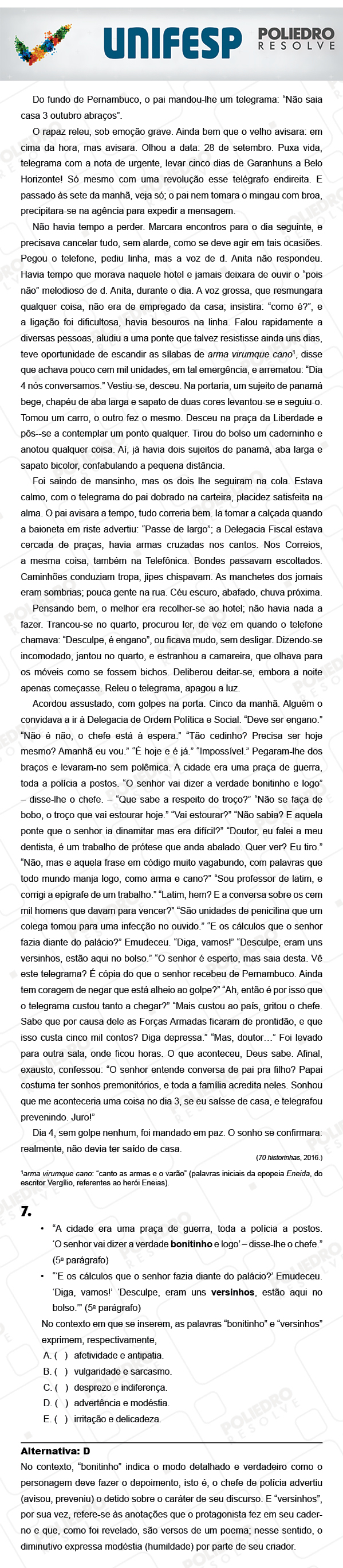 Questão 7 - 1º Dia - UNIFESP 2018