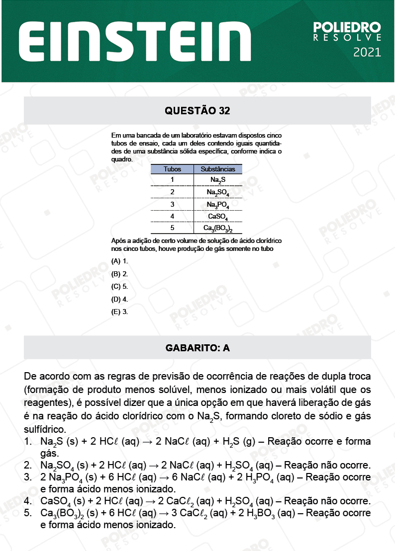 Questão 32 - Fase única - EINSTEIN 2021