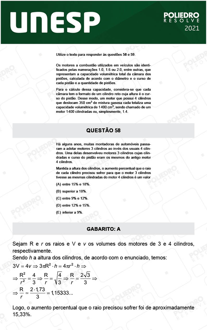 Questão 58 - 2ª Fase - UNESP 2021