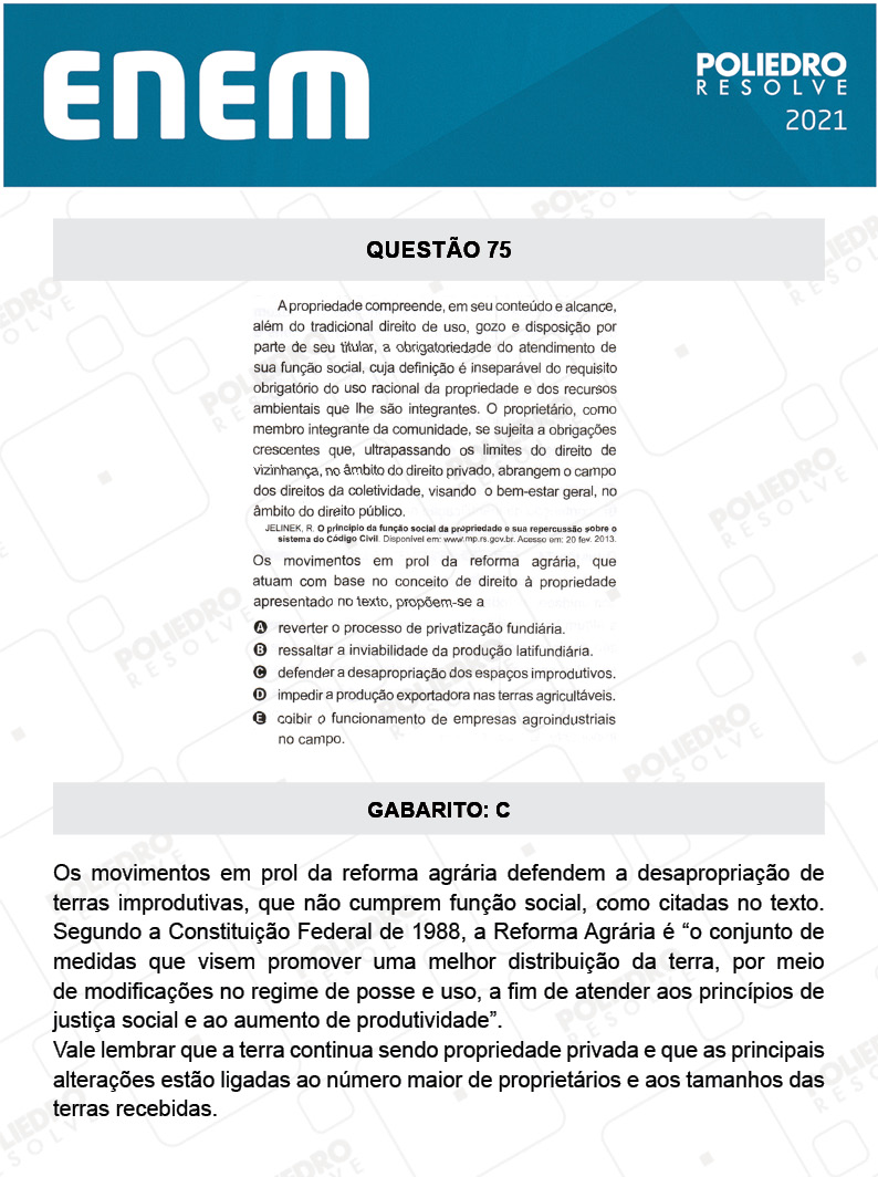 Questão 75 - 1º DIA - Prova Branca - ENEM 2020