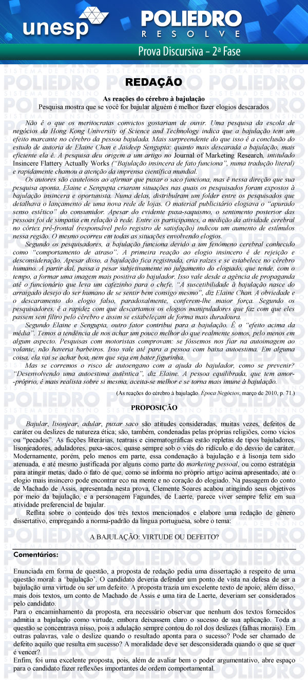 Redação - 2ª Fase - UNESP 2012