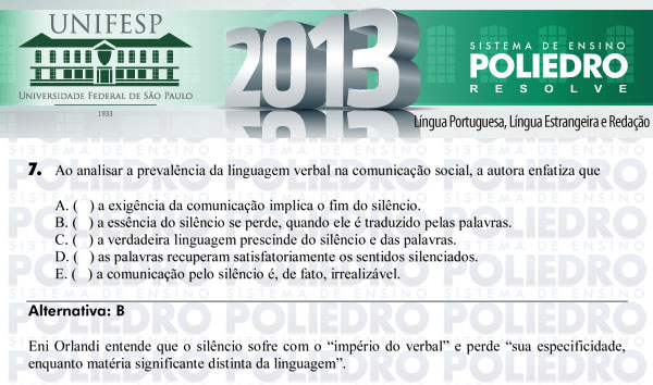 Questão 7 - Línguas - UNIFESP 2013