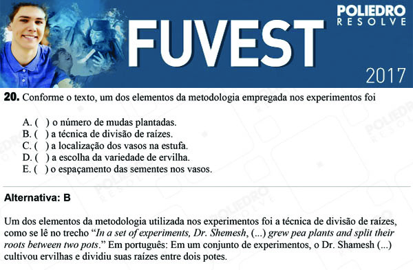 Questão 20 - 1ª Fase - FUVEST 2017