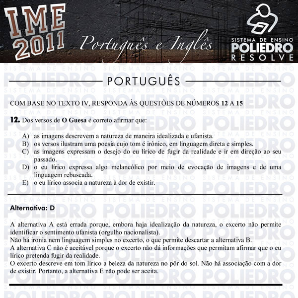 Questão 12 - Português e Inglês - IME 2011