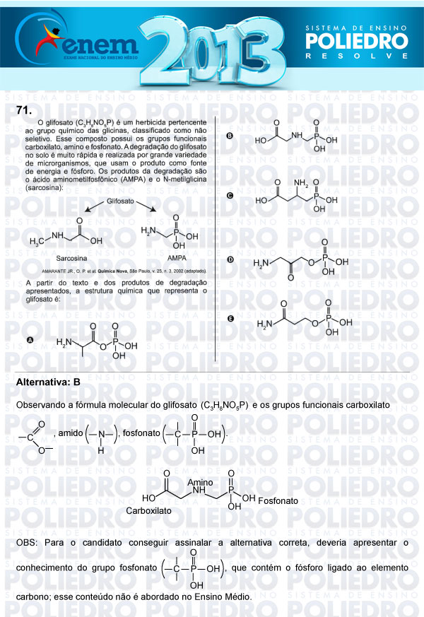 Questão 71 - Sábado (Prova Amarela) - ENEM 2013