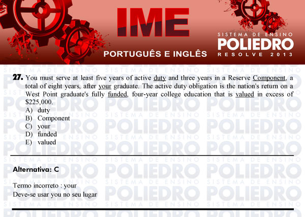 Questão 27 - Português e Inglês - IME 2013