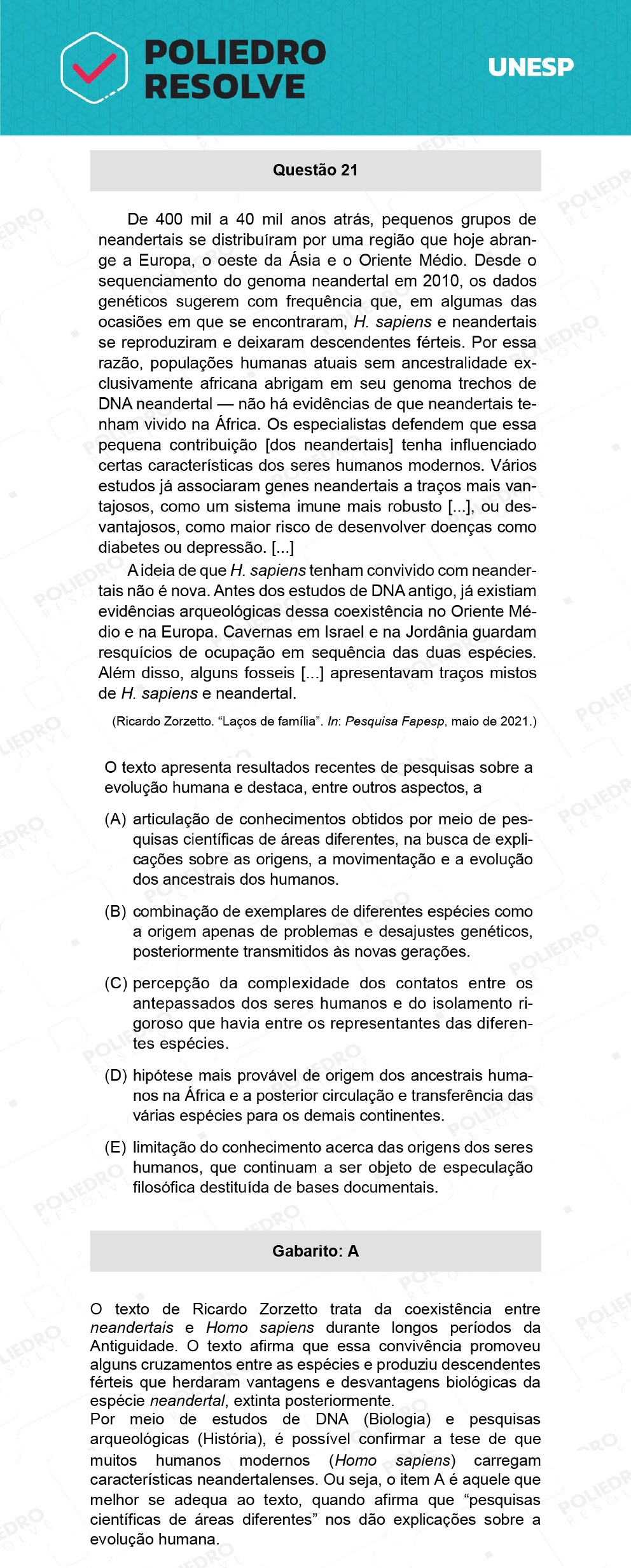 Questão 21 - 2ª Fase - UNESP 2022