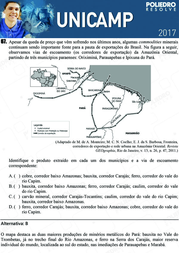 Questão 67 - 1ª Fase - UNICAMP 2017