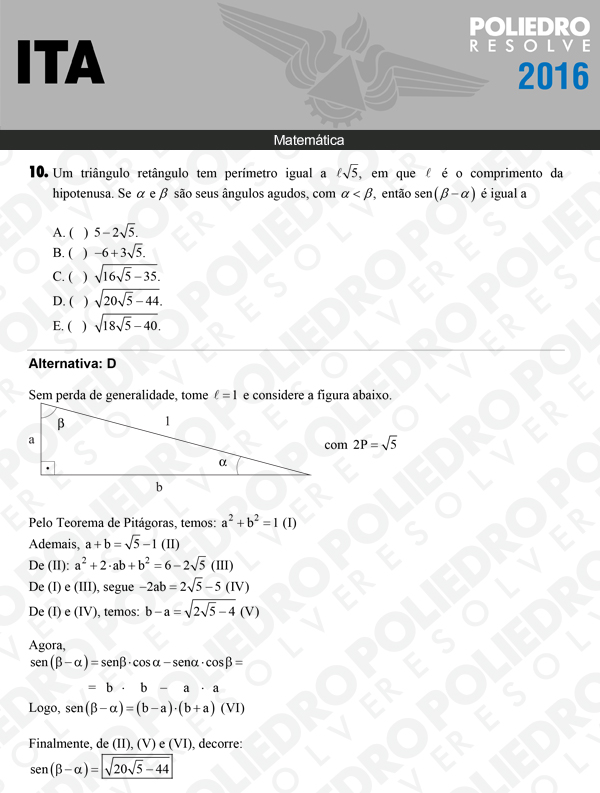 Questão 10 - Matemática - ITA 2016