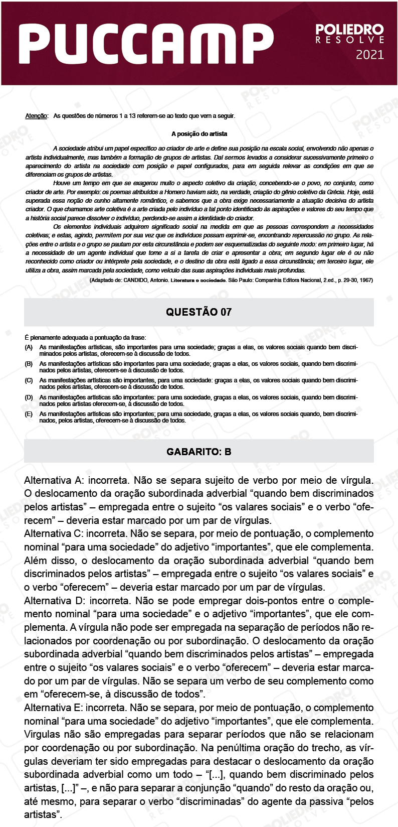 Questão 7 - Demais Cursos - PUC-Campinas 2021