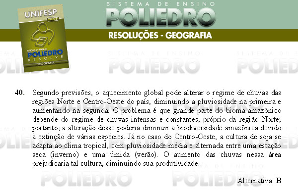 Questão 40 - Conhecimentos Gerais - UNIFESP 2008