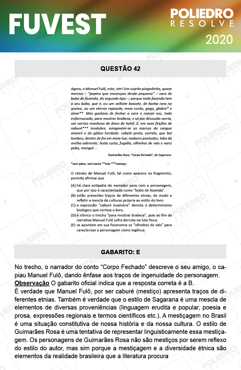 Questão 42 - 1ª Fase - Prova V - FUVEST 2020