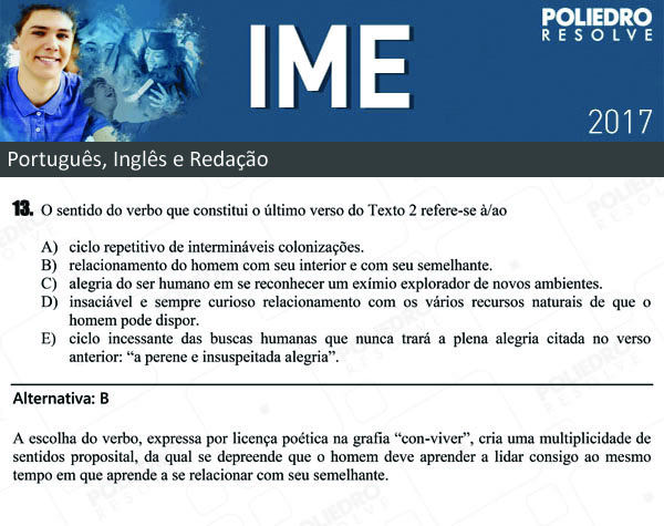 Questão 13 - Português e Inglês - IME 2017