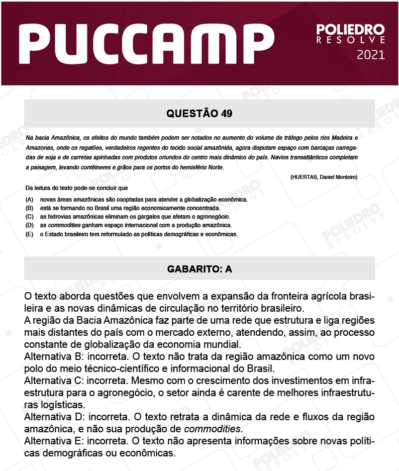 Questão 49 - Direito - PUC-Campinas 2021