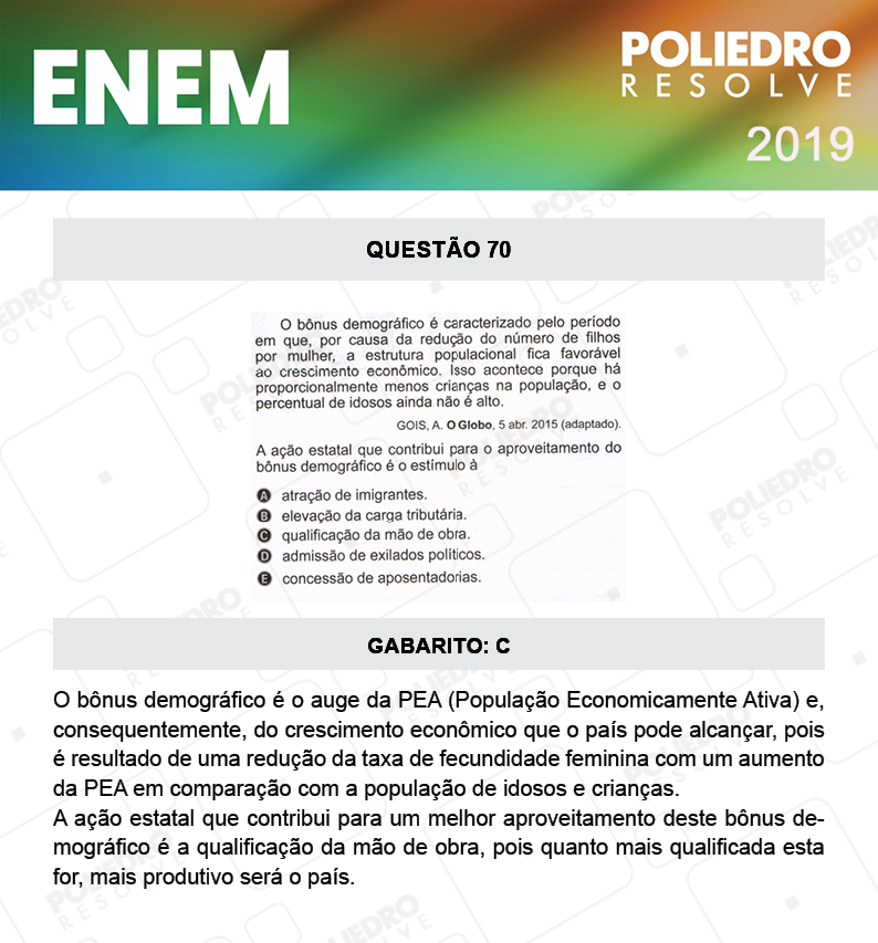 Questão 70 - 1º DIA - PROVA ROSA - ENEM 2019