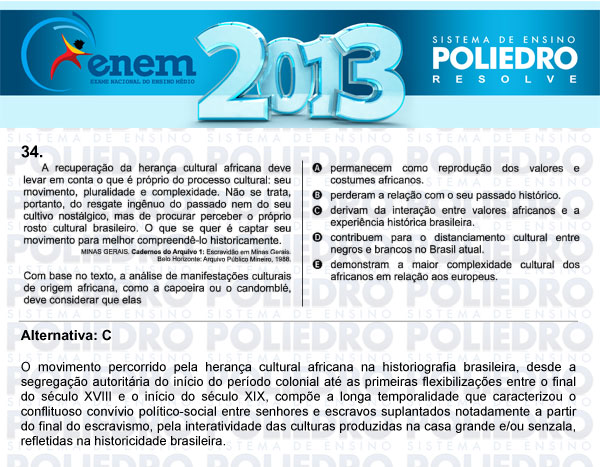 Questão 34 - Sábado (Prova Amarela) - ENEM 2013