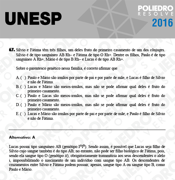 Questão 67 - 1ª Fase - UNESP 2016